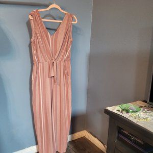Striped Salmon Jumpsuit with Pockets from Luxology